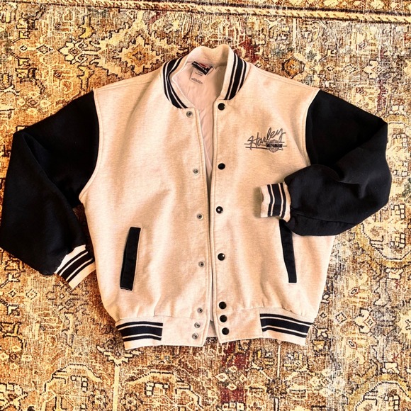 Vintage 90s Harley Davidson Varsity Bomber Jacket Unisex Medium Snap USA Biker - Picture 9 of 13